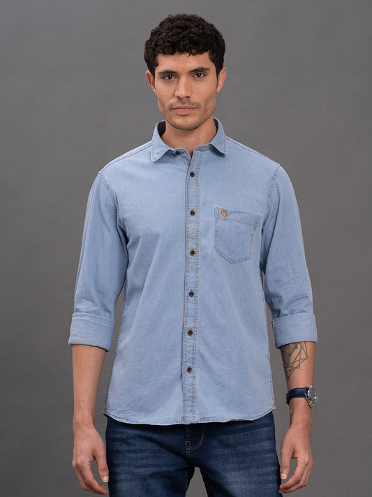 Men's Dark Blue Denim Slim Fit Full Sleeve Casual Shirt