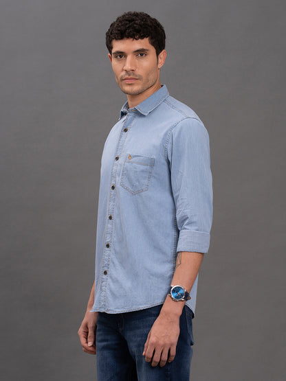 Men's Dark Blue Denim Slim Fit Full Sleeve Casual Shirt