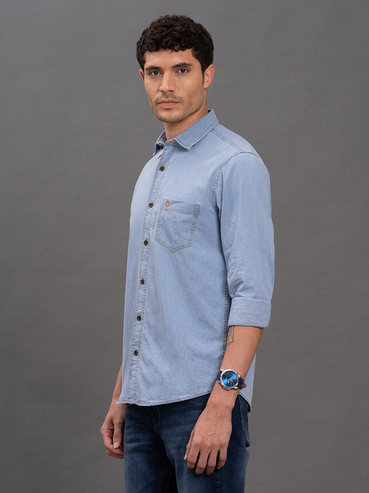 Men's Dark Blue Denim Slim Fit Full Sleeve Casual Shirt