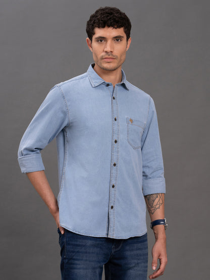 Men's Dark Blue Denim Slim Fit Full Sleeve Casual Shirt