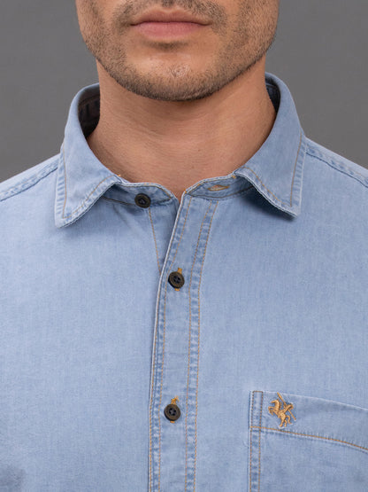 Men's Dark Blue Denim Slim Fit Full Sleeve Casual Shirt