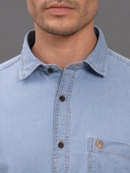 Men's Dark Blue Denim Slim Fit Full Sleeve Casual Shirt