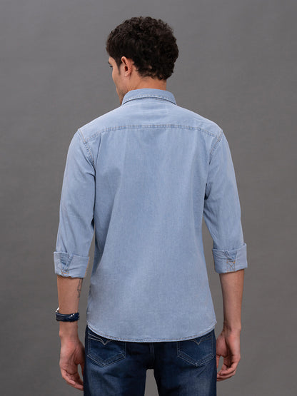 Men's Dark Blue Denim Slim Fit Full Sleeve Casual Shirt