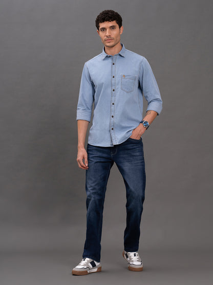 Men's Dark Blue Denim Slim Fit Full Sleeve Casual Shirt