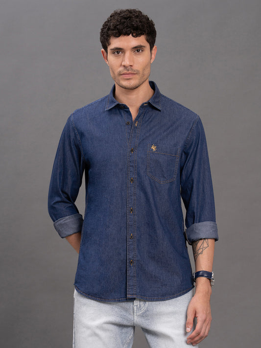 Men's Ice Blue Denim Slim Fit Full Sleeve Casual Shirt