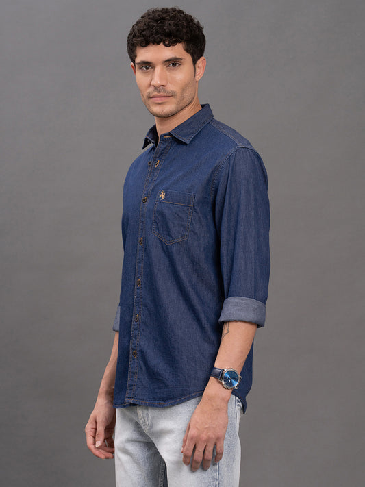 Men's Ice Blue Denim Slim Fit Full Sleeve Casual Shirt