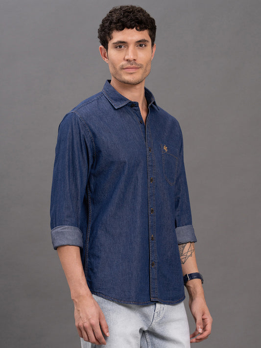 Men's Ice Blue Denim Slim Fit Full Sleeve Casual Shirt