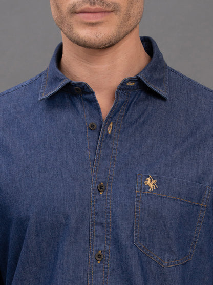 Men's Ice Blue Denim Slim Fit Full Sleeve Casual Shirt
