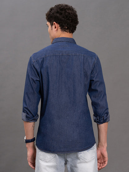 Men's Ice Blue Denim Slim Fit Full Sleeve Casual Shirt