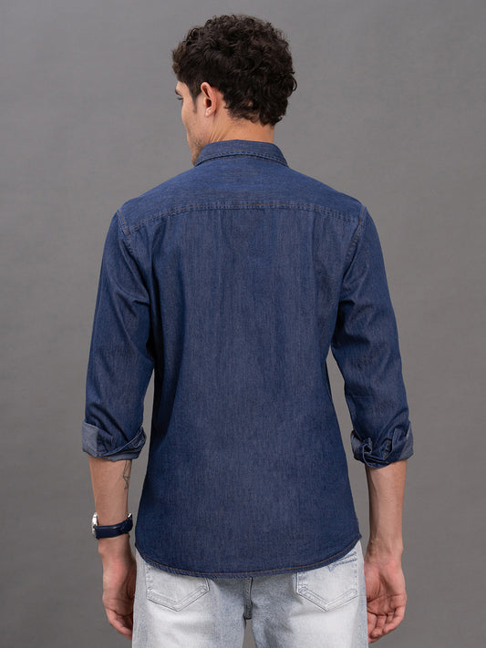Men's Ice Blue Denim Slim Fit Full Sleeve Casual Shirt
