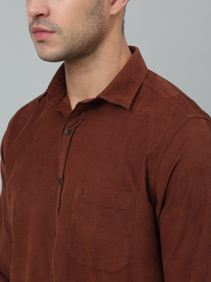 Men's Brown Casual Plain Corduroy Full Sleeve Shirt