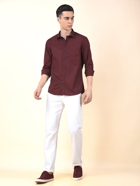 Casual Shirt for Men | Breathable & Soft with Color Fastness Slim Cotton Fabric Solid Pattern