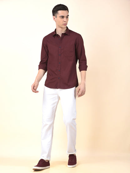 Casual Shirt for Men | Breathable & Soft with Color Fastness Slim Cotton Fabric Solid Pattern