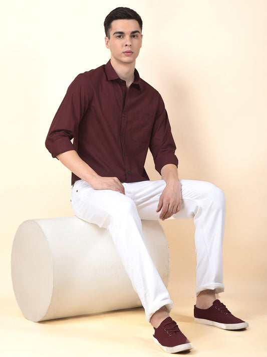 Casual Shirt for Men | Breathable & Soft with Color Fastness Slim Cotton Fabric Solid Pattern