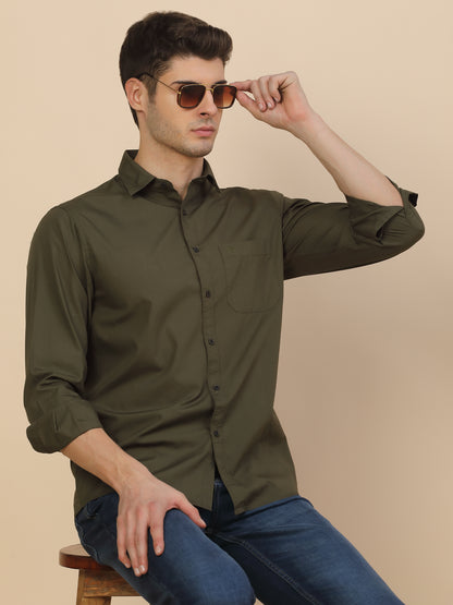 Casual Shirt for Men | Breathable & Soft with Color Fastness Regular Fit Spread Collar Neck Cotton Fabric Solid Pattern