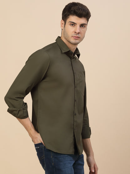 Casual Shirt for Men | Breathable & Soft with Color Fastness Regular Fit Spread Collar Neck Cotton Fabric Solid Pattern
