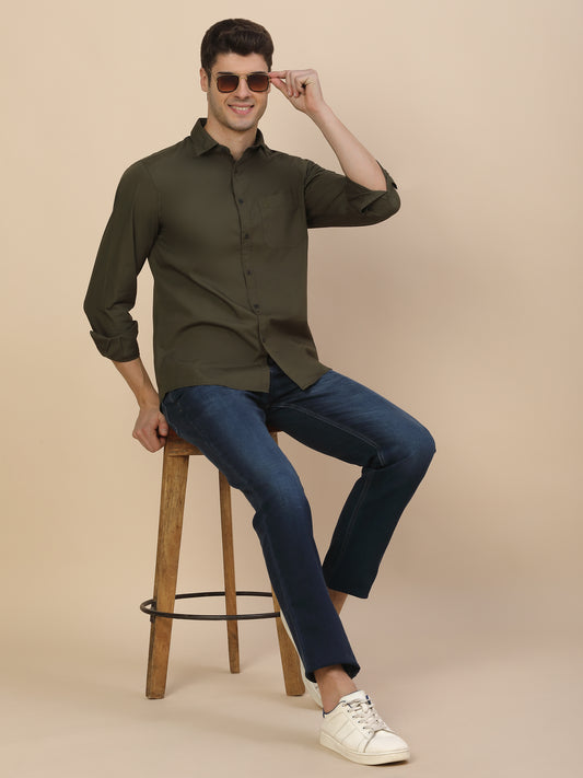 Casual Shirt for Men | Breathable & Soft with Color Fastness Regular Fit Spread Collar Neck Cotton Fabric Solid Pattern