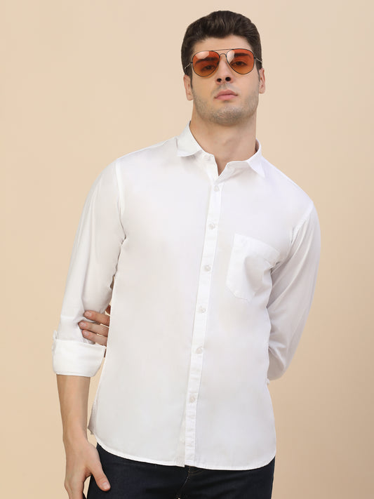 Casual Shirt for Men | Breathable & Soft with Color Fastness Regular Fit Spread Collar Neck Cotton Fabric Solid Pattern