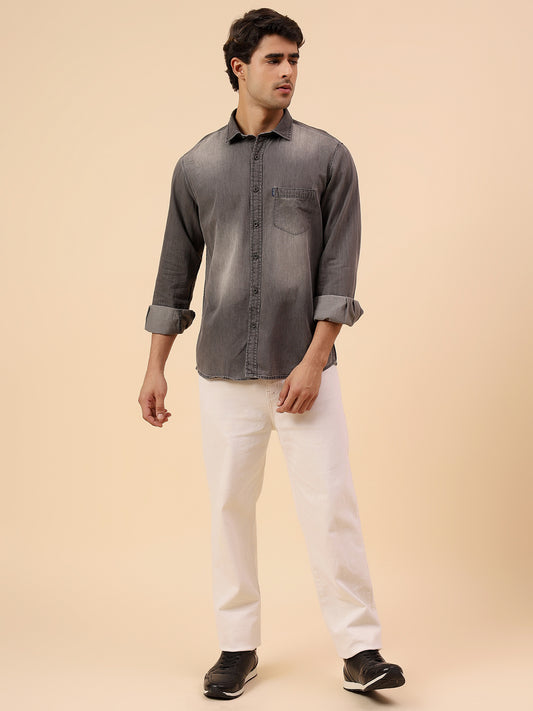 Casual Shirt for Men | Breathable & Soft with Color Fastness Regular Fit Spread Collar Neck Cotton Fabric Solid Pattern