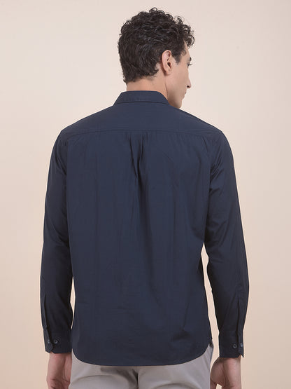 Men's Navy Solid Slim Fit Full Sleeve Casual Shirt