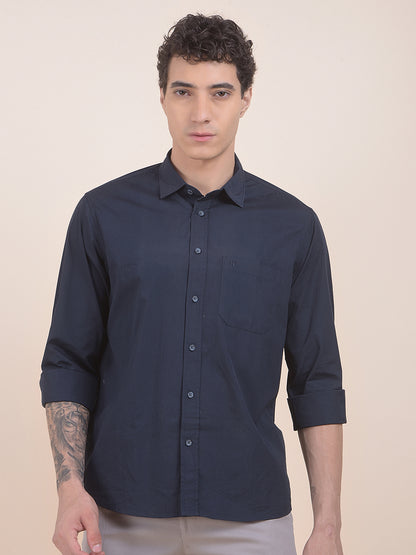 Men's Navy Solid Slim Fit Full Sleeve Casual Shirt