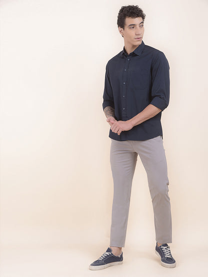 Men's Navy Solid Slim Fit Full Sleeve Casual Shirt