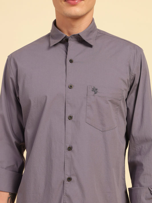 Casual Shirt for Men | Breathable & Soft with Color Fastness Slim Fit Cotton Blend Fabric Solid Pattern