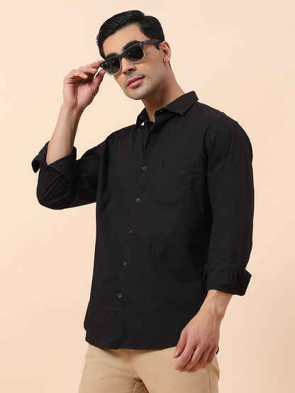 Casual Shirt for Men | Breathable & Soft with Color Fastness Slim Fit Spread Collar Cotton Blend Fabric Solid Pattern