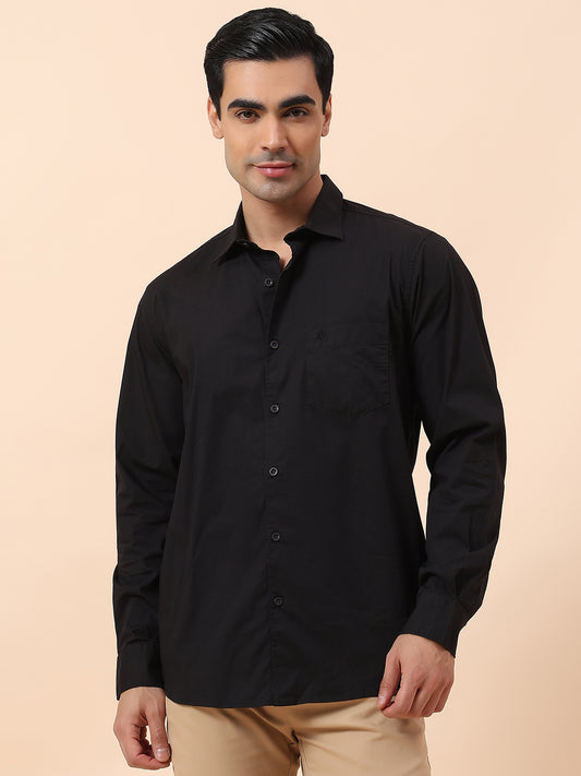 Casual Shirt for Men | Breathable & Soft with Color Fastness Slim Fit Spread Collar Cotton Blend Fabric Solid Pattern