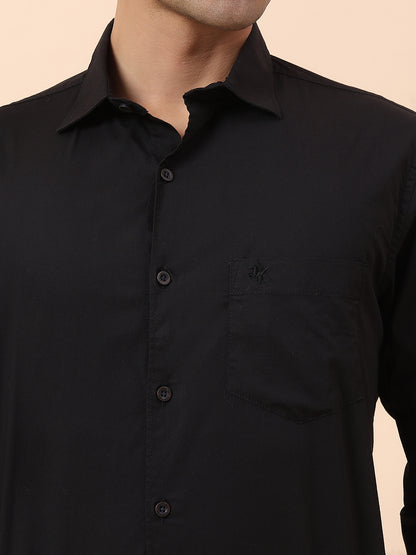 Casual Shirt for Men | Breathable & Soft with Color Fastness Slim Fit Spread Collar Cotton Blend Fabric Solid Pattern