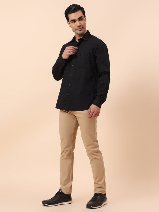 Casual Shirt for Men | Breathable & Soft with Color Fastness Slim Fit Spread Collar Cotton Blend Fabric Solid Pattern
