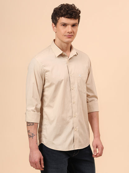 Casual Shirt for Men | Breathable & Soft with Color Fastness Regular Fit Spread Collar Neck Cotton Blend Fabric Solid Pattern