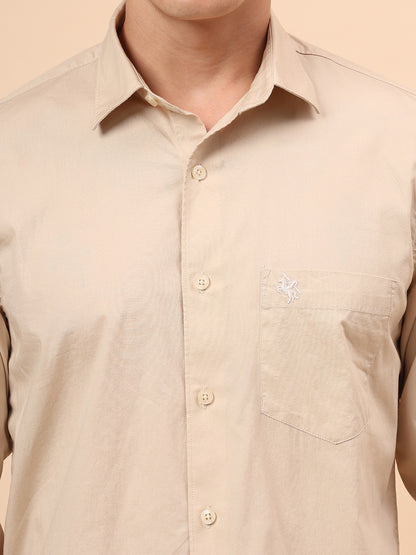 Casual Shirt for Men | Breathable & Soft with Color Fastness Regular Fit Spread Collar Neck Cotton Blend Fabric Solid Pattern