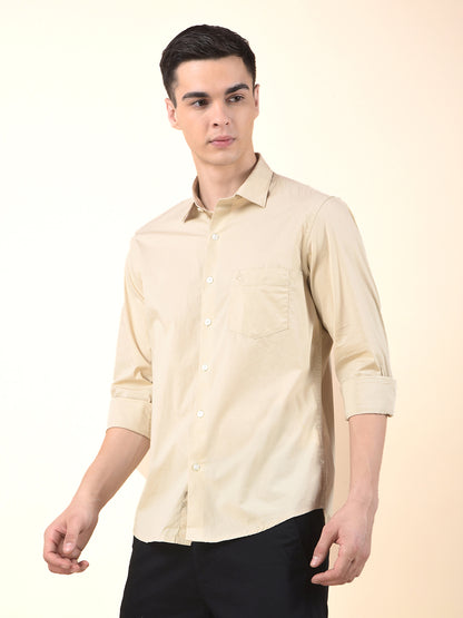 Casual Shirt for Men | Breathable & Soft with Color Fastness Slim Cotton Blend Fabric Solid Pattern