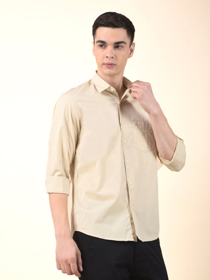 Casual Shirt for Men | Breathable & Soft with Color Fastness Slim Cotton Blend Fabric Solid Pattern
