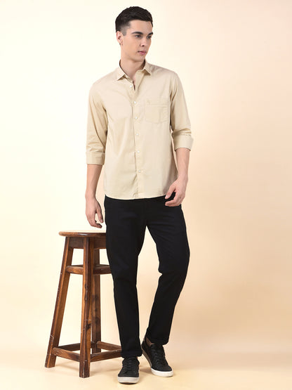 Casual Shirt for Men | Breathable & Soft with Color Fastness Slim Cotton Blend Fabric Solid Pattern