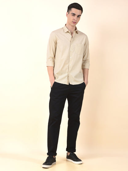 Casual Shirt for Men | Breathable & Soft with Color Fastness Slim Cotton Blend Fabric Solid Pattern