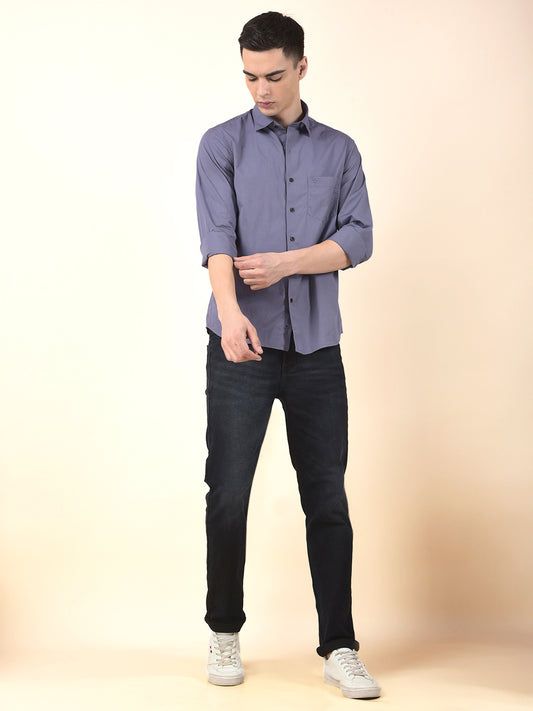 Casual Shirt for Men | Breathable & Soft with Color Fastness Slim Cotton Blend Fabric Solid Pattern