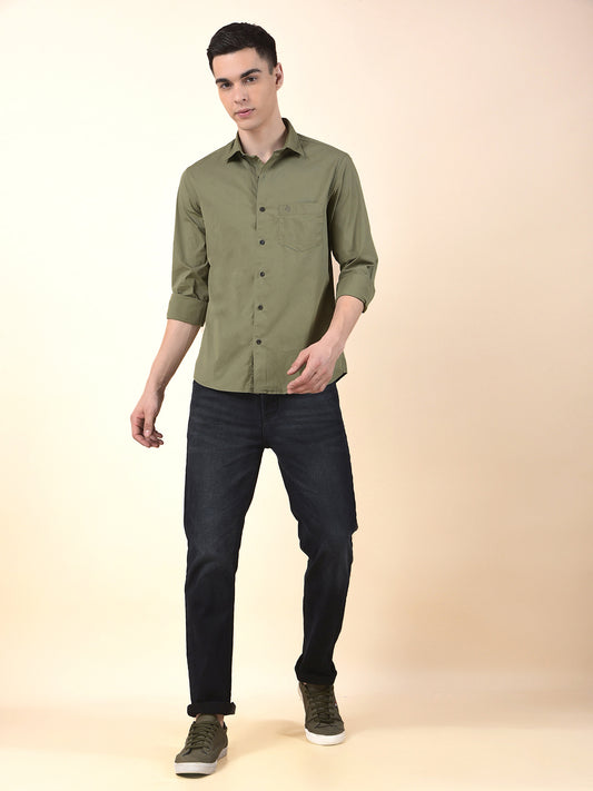 Casual Shirt for Men | Breathable & Soft with Color Fastness Slim Cotton Blend Fabric Solid Pattern
