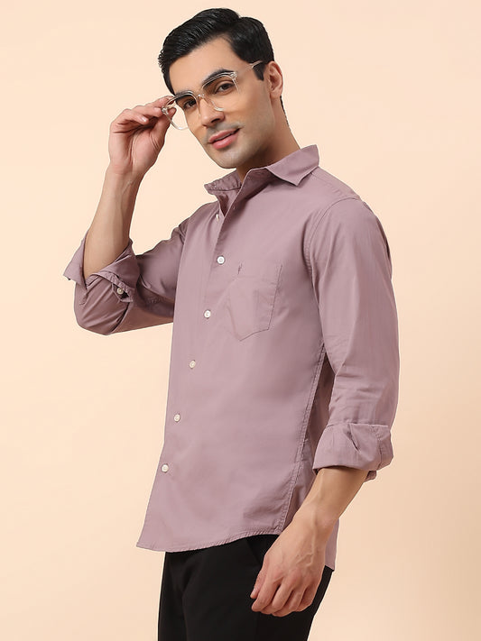 Casual Shirt for Men | Breathable & Soft with Color Fastness Slim Fit Spread Collar Cotton Blend Fabric Solid Pattern