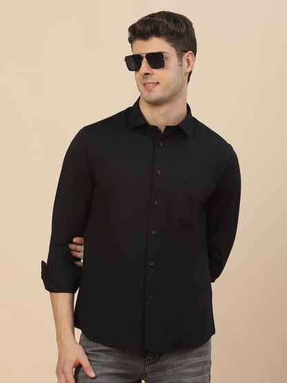 Casual Shirt for Men | Breathable & Soft with Color Fastness Regular Fit Spread Collar Neck Cotton Blend Fabric Solid Pattern