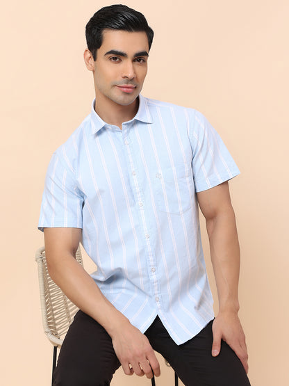Casual Shirt for Men | Breathable & Soft with Color Fastness Slim Fit Spread Collar Cotton Fabric Striped Pattern
