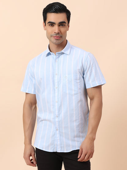 Casual Shirt for Men | Breathable & Soft with Color Fastness Slim Fit Spread Collar Cotton Fabric Striped Pattern