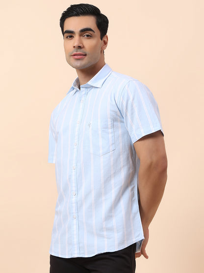 Casual Shirt for Men | Breathable & Soft with Color Fastness Slim Fit Spread Collar Cotton Fabric Striped Pattern