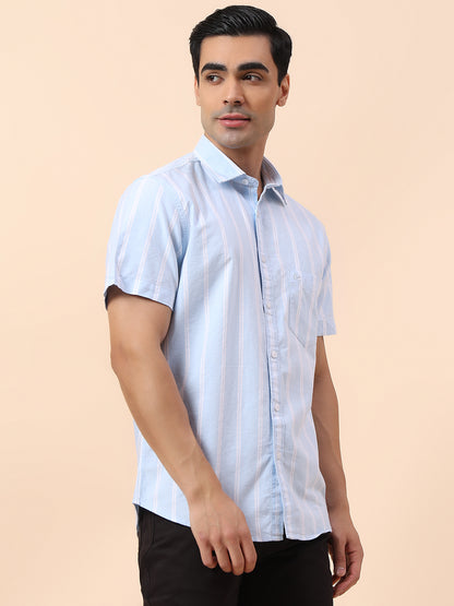 Casual Shirt for Men | Breathable & Soft with Color Fastness Slim Fit Spread Collar Cotton Fabric Striped Pattern