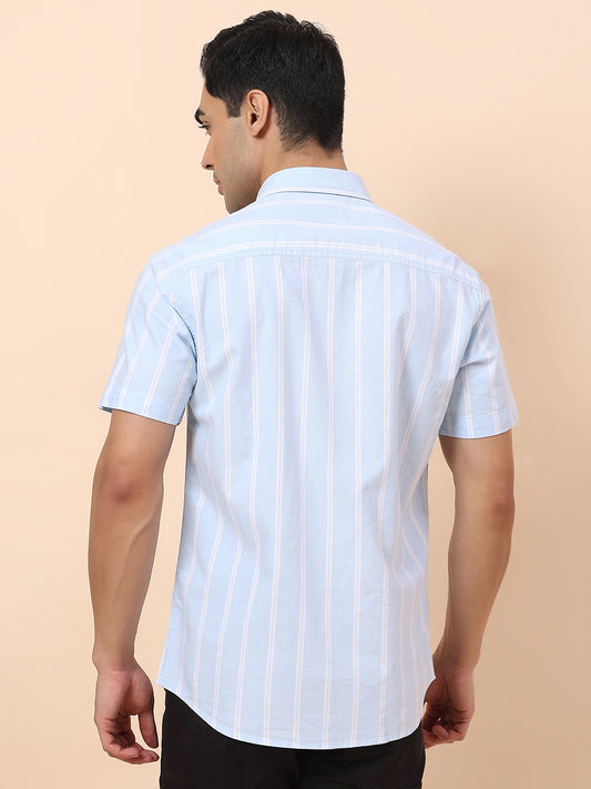 Casual Shirt for Men | Breathable & Soft with Color Fastness Slim Fit Spread Collar Cotton Fabric Striped Pattern