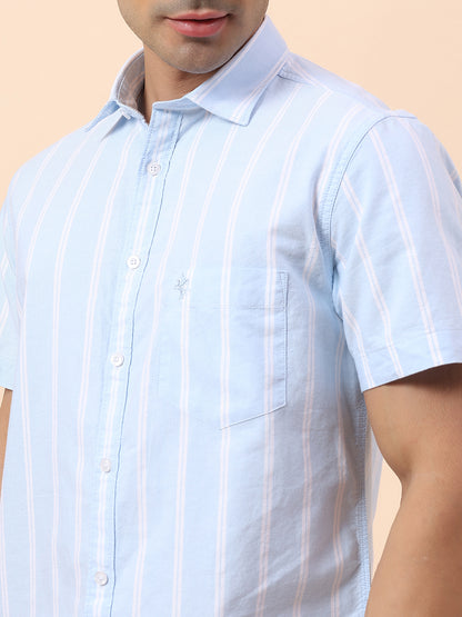 Casual Shirt for Men | Breathable & Soft with Color Fastness Slim Fit Spread Collar Cotton Fabric Striped Pattern