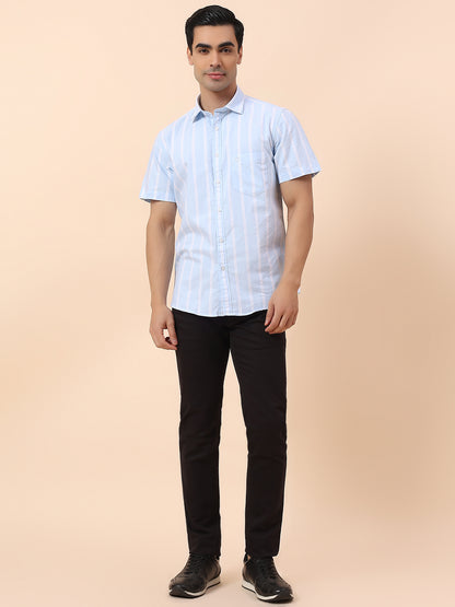 Casual Shirt for Men | Breathable & Soft with Color Fastness Slim Fit Spread Collar Cotton Fabric Striped Pattern