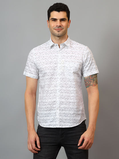 Men's White Casual Abstract Print Half sleeve Shirt