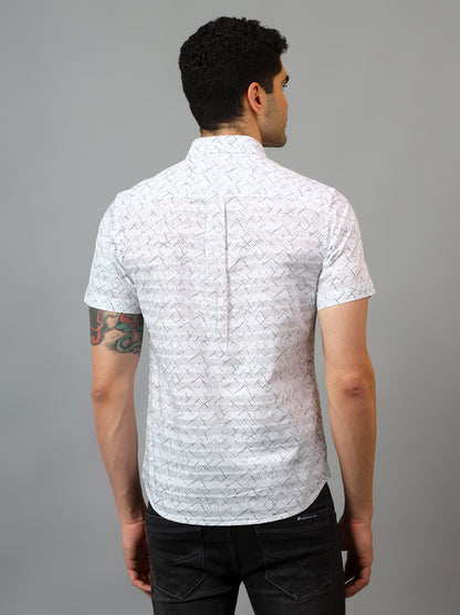 Men's White Casual Abstract Print Half sleeve Shirt